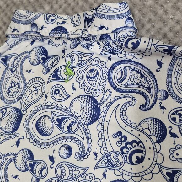 TailorByrd Golf Ball Polo XL Blue Paisley Flamingo Graphic Performance Shirt - Picture 3 of 7